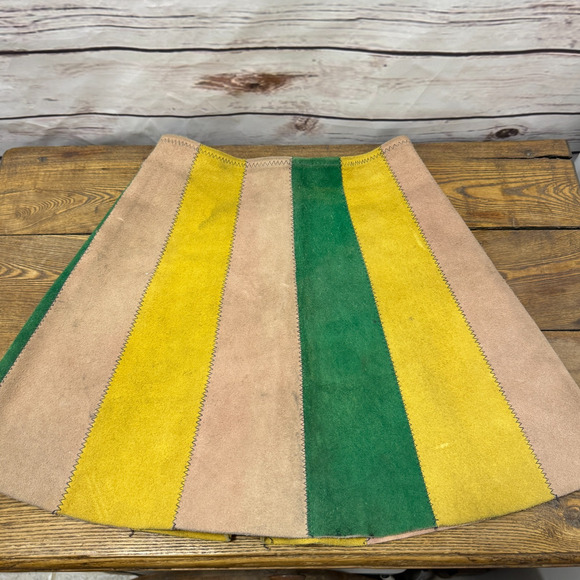 Vintage Suede Skirt Hippy Mod Scooter GoGo Leather 70s Micro Mini Patchwork XS 0 - Picture 5 of 11